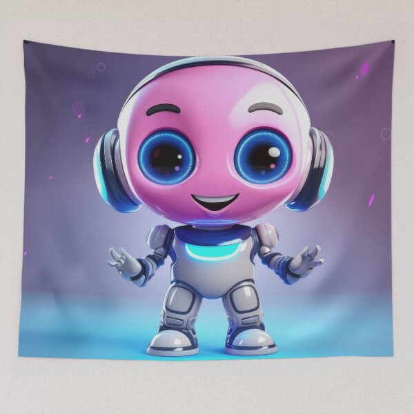 Item preview, Cute robot friendly digital assistant character with glowing blue lights, AI generated designed and sold by dvoevnore.