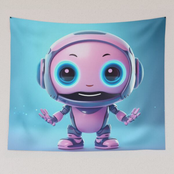 Item preview, Cute robot friendly digital assistant character with glowing blue lights, AI generated designed and sold by dvoevnore.