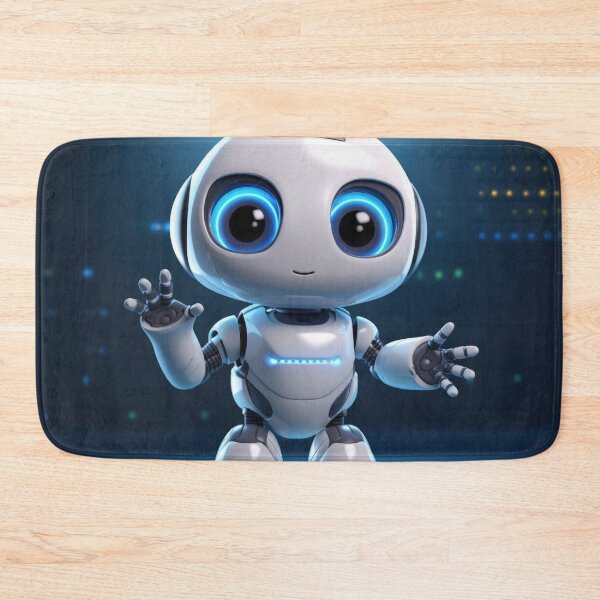 Item preview, Cute robot friendly digital assistant character with glowing blue lights, AI generated designed and sold by dvoevnore.