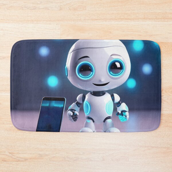 Item preview, Cute robot friendly digital assistant character with glowing blue lights, AI generated designed and sold by dvoevnore.