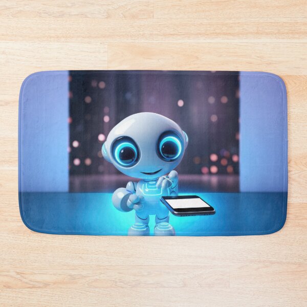 Item preview, Cute robot friendly digital assistant character with glowing blue lights, AI generated designed and sold by dvoevnore.