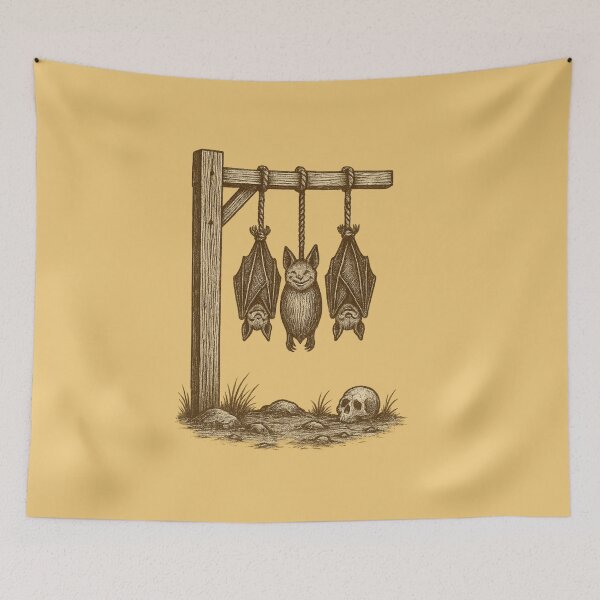 Item preview, Bats on Gallows Vintage Etching Halloween Illustration designed and sold by Meandmyshop.
