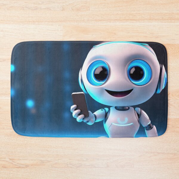 Item preview, Cute robot friendly digital assistant character with glowing blue lights, AI generated designed and sold by dvoevnore.