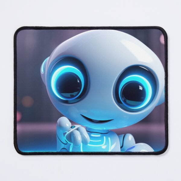 Item preview, Cute robot friendly digital assistant character with glowing blue lights, AI generated designed and sold by dvoevnore.