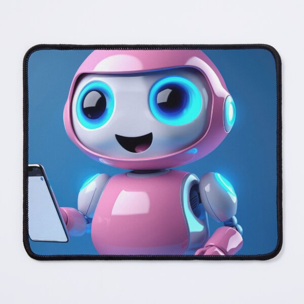 Item preview, Cute robot friendly digital assistant character with glowing blue lights, AI generated designed and sold by dvoevnore.