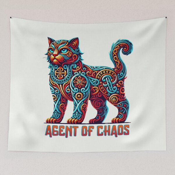 Item preview, Agent of Chaos Psychedelic Cat – Ornate Neon Feline with Swirls and Symbols designed and sold by Victor Shadehorn.