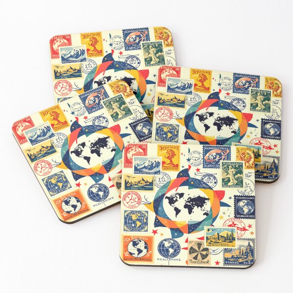 Item preview, vintage world stamps world map colorful retro design designed and sold by SmashingDeals.