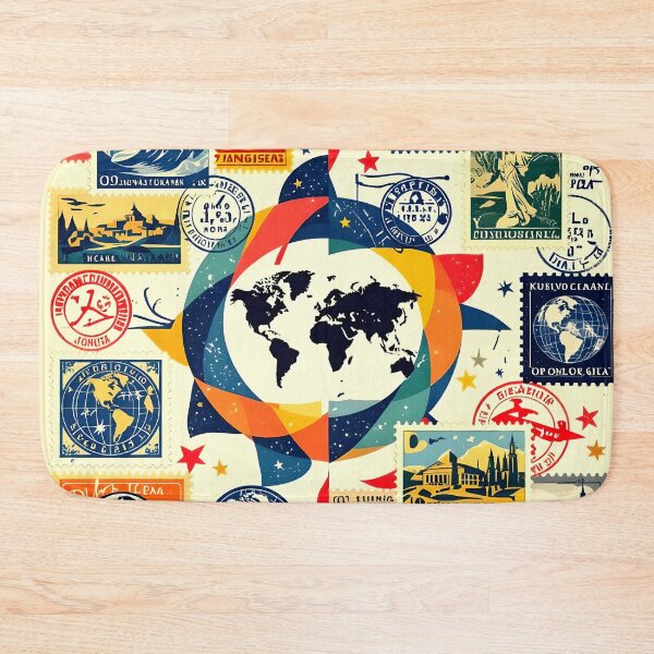 Item preview, vintage world stamps world map colorful retro design designed and sold by SmashingDeals.
