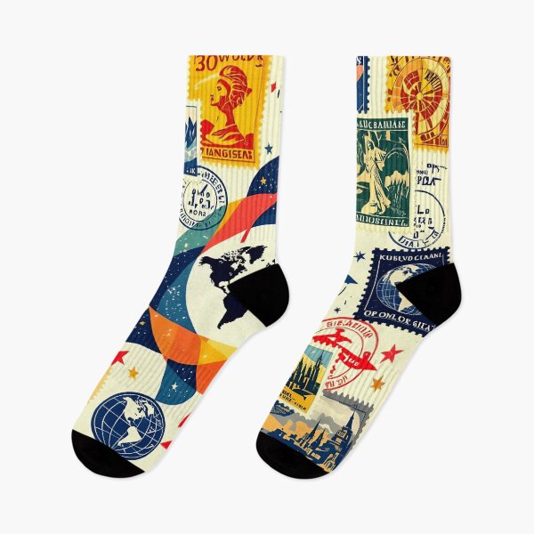 Item preview, vintage world stamps world map colorful retro design designed and sold by SmashingDeals.