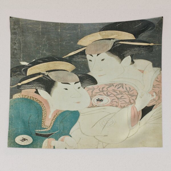 Item preview, The actors Segawa Tomisaburo II (R) as Yadorigi, wife of Ogishi Kurando, and Nakamura Manyo (L) as the servant Wakakusa, 1794 designed and sold by UBU-space.