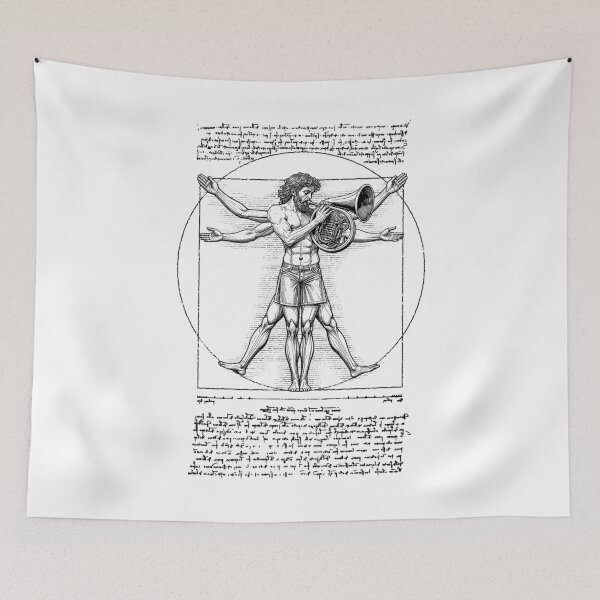 Item preview, French Horn Player Hornist Vitruvian Man Leonardo Da Vinci designed and sold by GrandeDuc.
