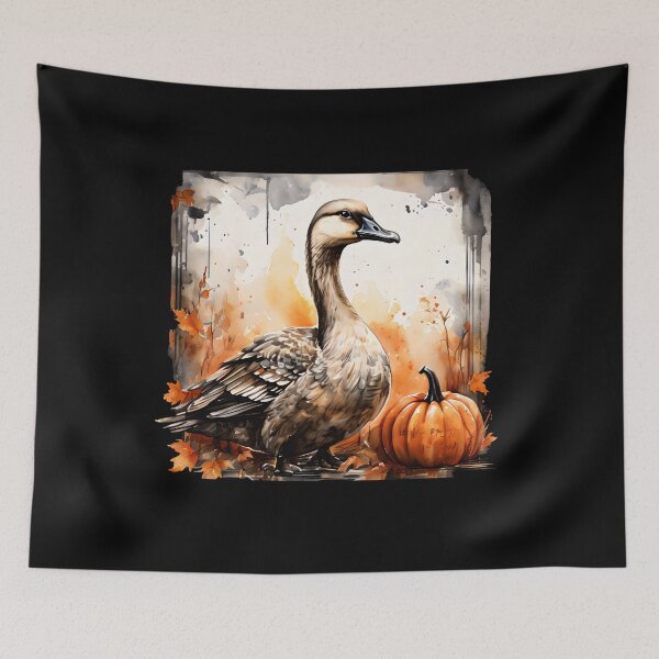 Item preview, Autumn Goose with Pumpkin – Fall Farmhouse Decor, Watercolor Animal Art Print designed and sold by Simplystik.