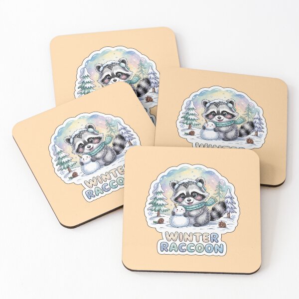 Item preview, Winter Animals Sticker – Cute Kawaii Winter Raccoon with Snowman in Cozy Forest designed and sold by Nuist25.