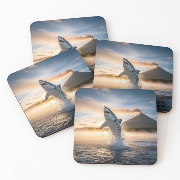 Item preview, Aerial Apex Predator: A Great White Shark's Volcanic Leap designed and sold by ART-POD-PL.