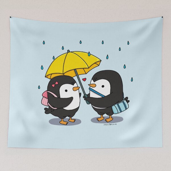 Item preview, Couple of Penguins under umbrella on a rainy day designed and sold by julianamotzko.