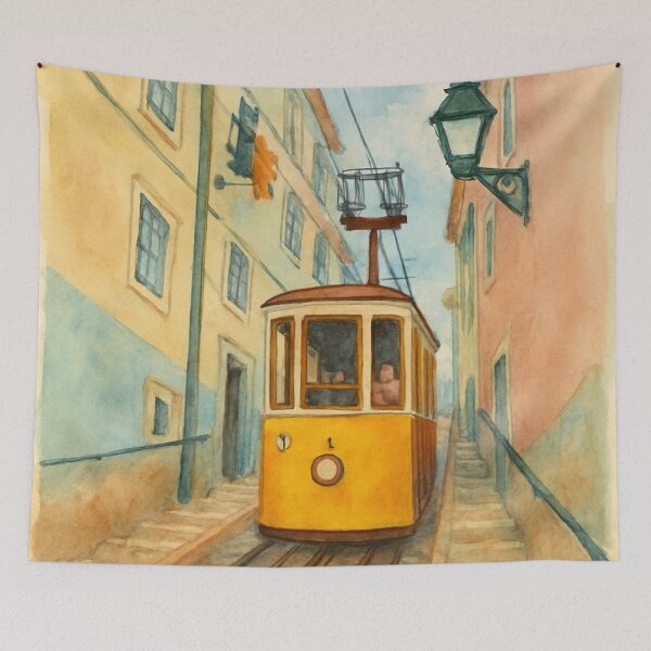 Item preview, Lisbon Yellow Tram – Vintage Street Wall Poster designed and sold by LalaMyArt.