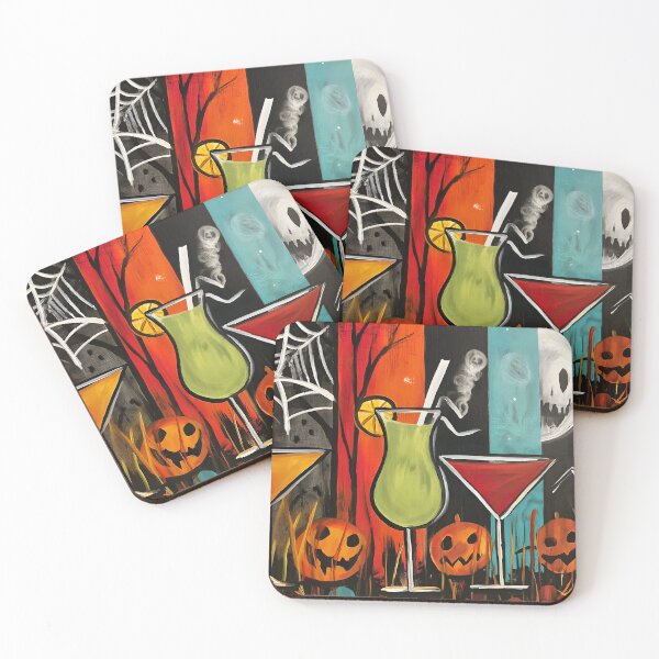 Item preview, Celebrate Halloween With Four Vibrant Cocktails Jack-o-Lanterns and Spooky Moon designed and sold by OlfactoART Studio.