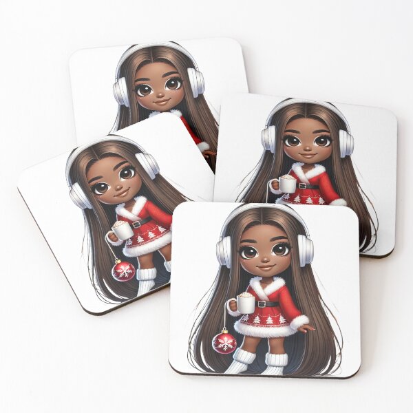 Item preview, Afro Christmas Girl with Long Hair and Hot Cocoa designed and sold by Lulunza.