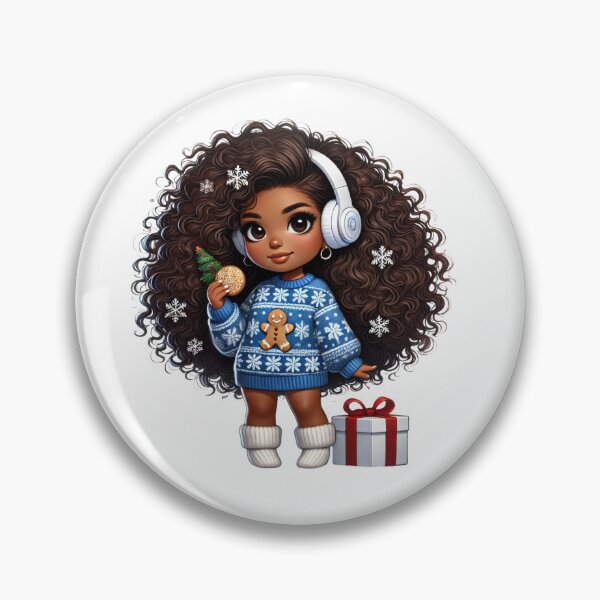 Item preview, Afro Christmas Girl with Curly Hair and Gift Box designed and sold by Lulunza.