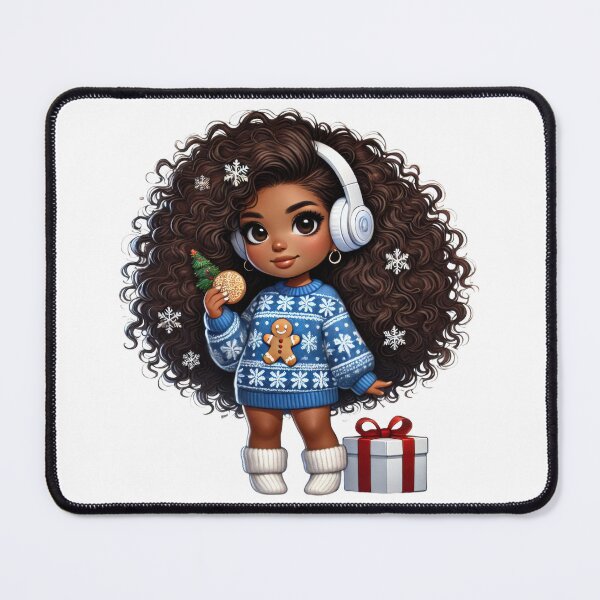 Item preview, Afro Christmas Girl with Curly Hair and Gift Box designed and sold by Lulunza.