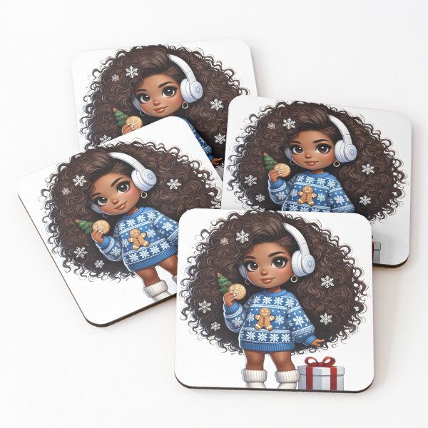 Item preview, Afro Christmas Girl with Curly Hair and Gift Box designed and sold by Lulunza.