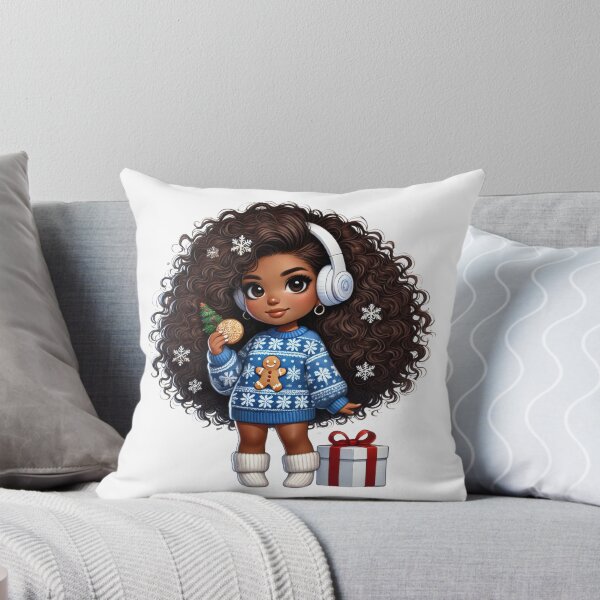 Item preview, Afro Christmas Girl with Curly Hair and Gift Box designed and sold by Lulunza.