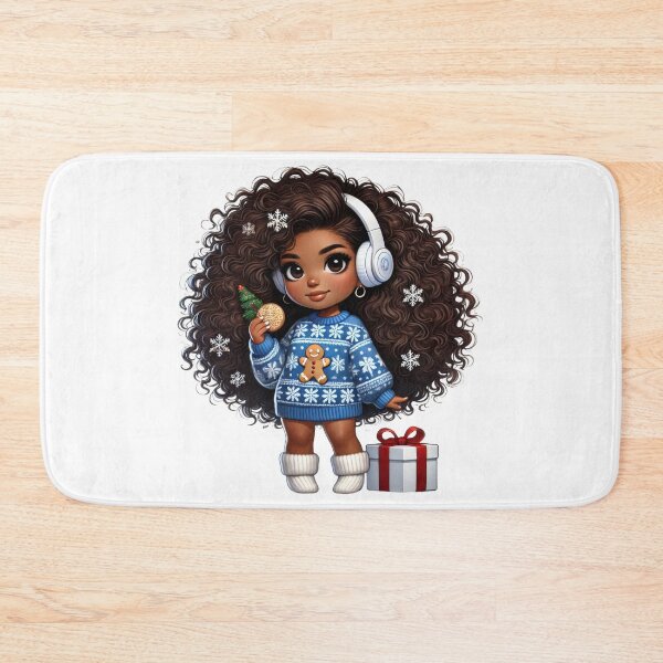 Item preview, Afro Christmas Girl with Curly Hair and Gift Box designed and sold by Lulunza.