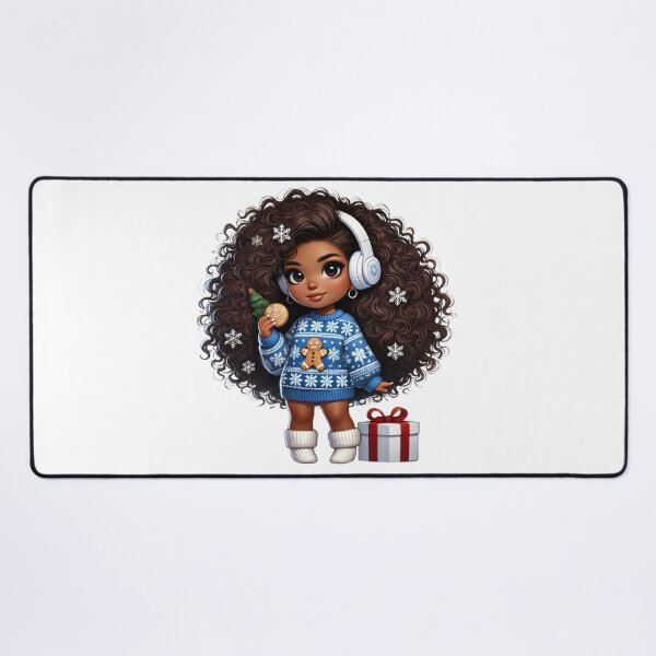 Item preview, Afro Christmas Girl with Curly Hair and Gift Box designed and sold by Lulunza.