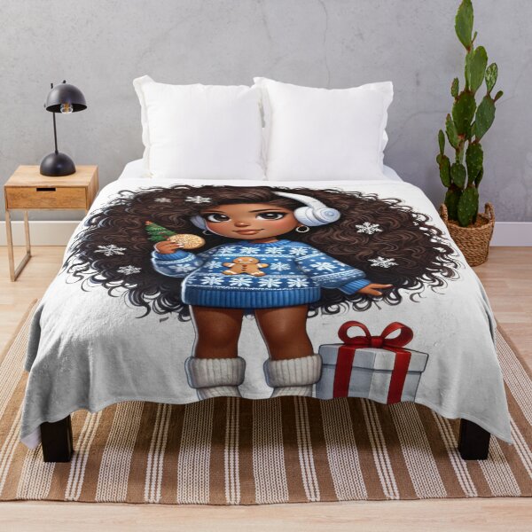Item preview, Afro Christmas Girl with Curly Hair and Gift Box designed and sold by Lulunza.