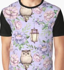 Hand painted blush pink lavender watercolor owl floral Graphic T-Shirt