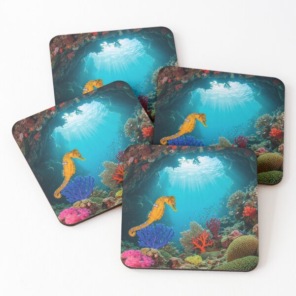 Item preview, Underwater Seascape with Yellow Seahorse designed and sold by ART-POD-PL.