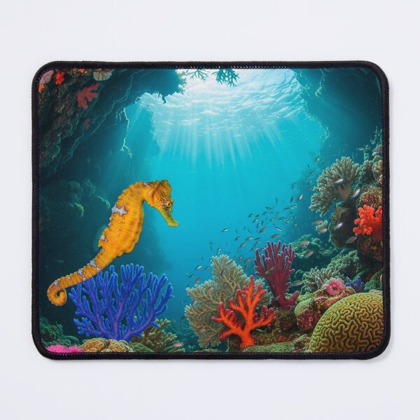 Item preview, Underwater Seascape with Yellow Seahorse designed and sold by ART-POD-PL.