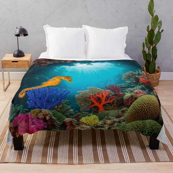 Item preview, Underwater Seascape with Yellow Seahorse designed and sold by ART-POD-PL.