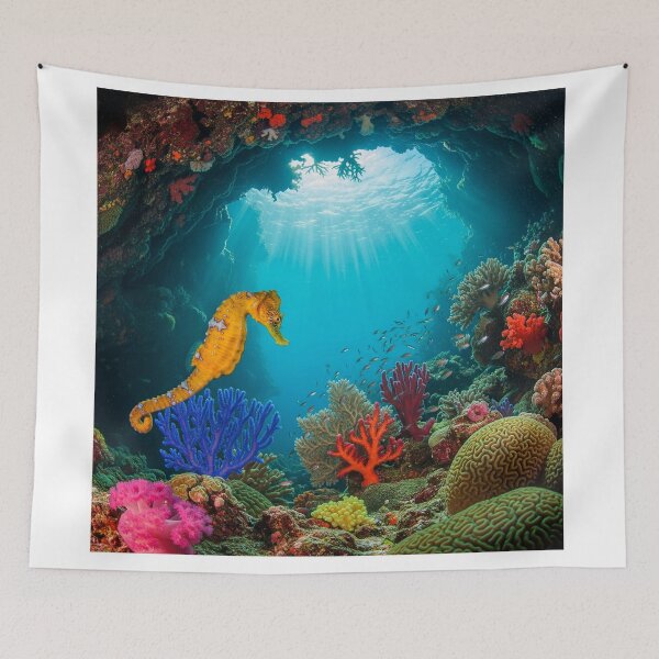 Item preview, Underwater Seascape with Yellow Seahorse designed and sold by ART-POD-PL.