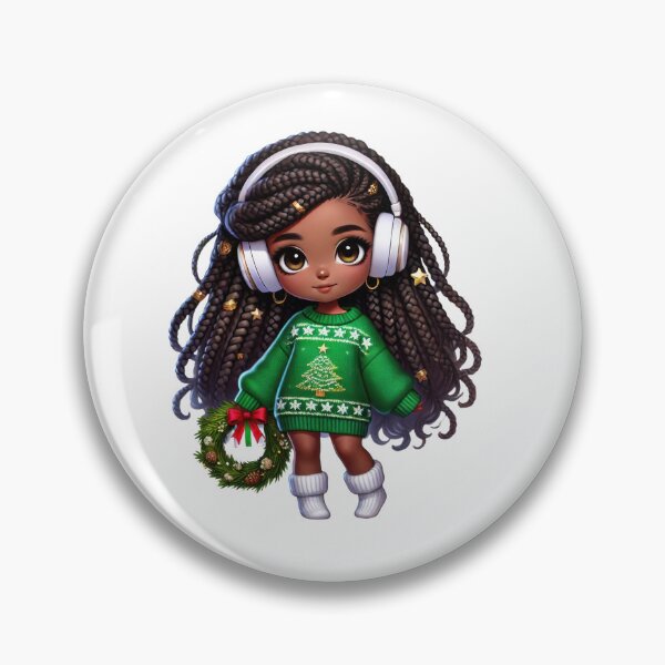 Item preview, Afro Christmas Girl with Curly Hair and Holiday Wreath designed and sold by Lulunza.