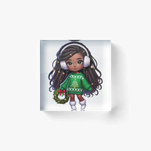Item preview, Afro Christmas Girl with Curly Hair and Holiday Wreath designed and sold by Lulunza.