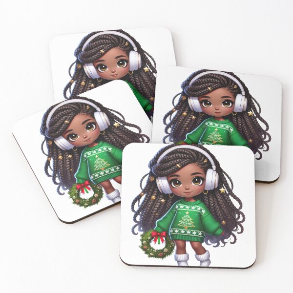 Item preview, Afro Christmas Girl with Curly Hair and Holiday Wreath designed and sold by Lulunza.