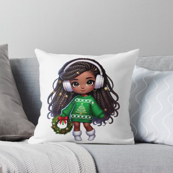 Artikelvorschau, Afro-Weihnachtsmädchen mit lockigem Haar und Weihnachtskranz entworfen und verkauft von Lulunza.