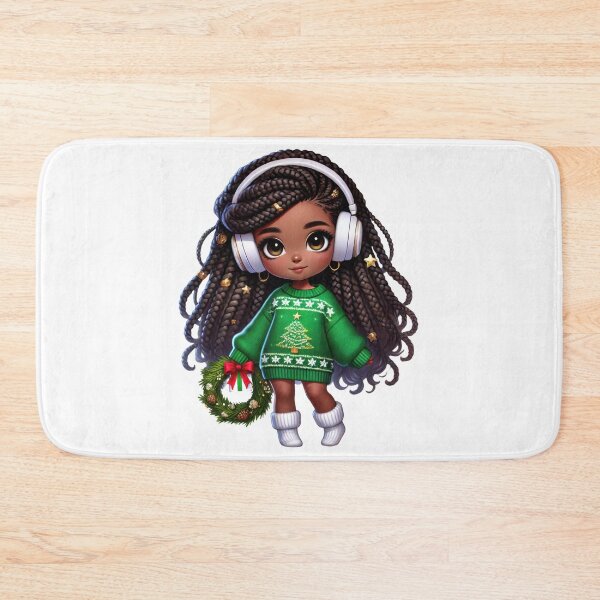 Item preview, Afro Christmas Girl with Curly Hair and Holiday Wreath designed and sold by Lulunza.
