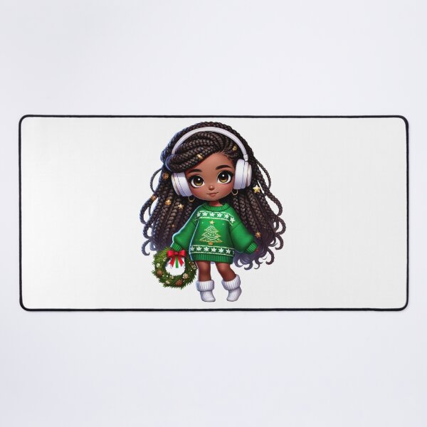 Item preview, Afro Christmas Girl with Curly Hair and Holiday Wreath designed and sold by Lulunza.