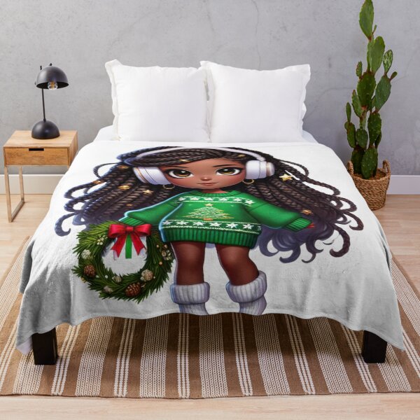 Item preview, Afro Christmas Girl with Curly Hair and Holiday Wreath designed and sold by Lulunza.