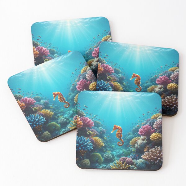 Item preview, Orange Seahorse in a Vibrant Coral Reef designed and sold by ART-POD-PL.