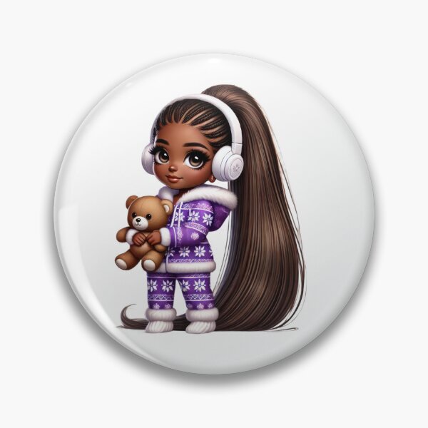 Item preview, Afro Christmas Girl with Teddy Bear in Purple Pajamas designed and sold by Lulunza.