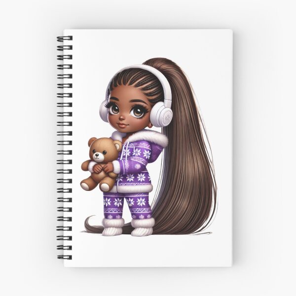 Item preview, Afro Christmas Girl with Teddy Bear in Purple Pajamas designed and sold by Lulunza.