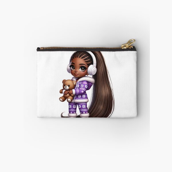 Item preview, Afro Christmas Girl with Teddy Bear in Purple Pajamas designed and sold by Lulunza.