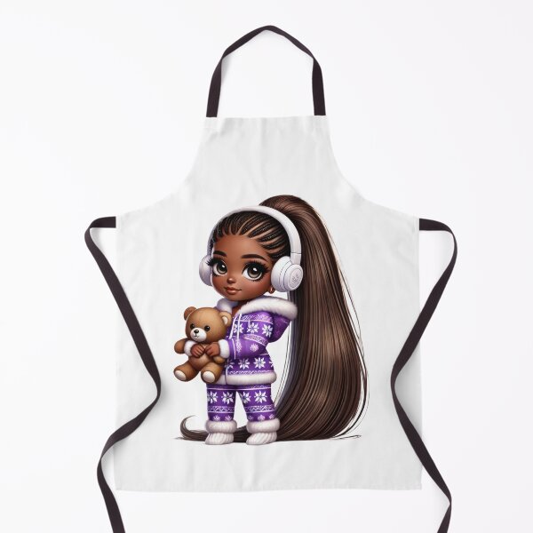 Item preview, Afro Christmas Girl with Teddy Bear in Purple Pajamas designed and sold by Lulunza.