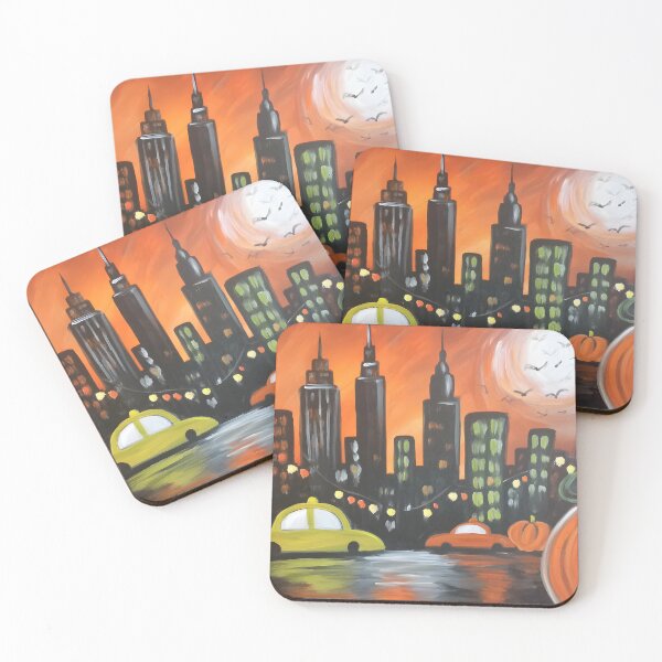 Item preview, Experience a Moonlit NYC Halloween with Glowing Pumpkins Taxis and Colorful Lights designed and sold by OlfactoART Studio.