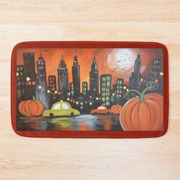 Item preview, Experience a Moonlit NYC Halloween with Glowing Pumpkins Taxis and Colorful Lights designed and sold by OlfactoART Studio.