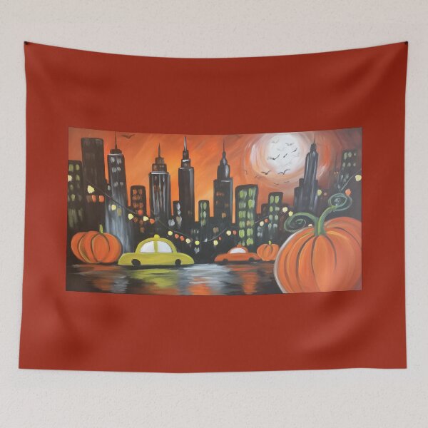 Item preview, Experience a Moonlit NYC Halloween with Glowing Pumpkins Taxis and Colorful Lights designed and sold by OlfactoART Studio.