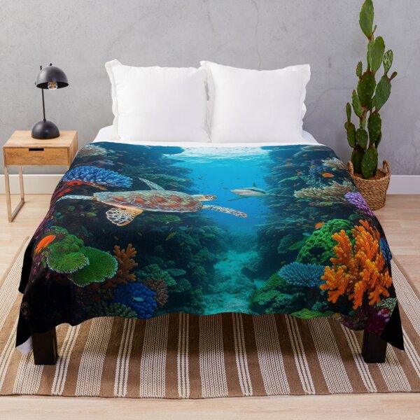 Item preview, Sea Turtle and Reef Shark in a Coral Canyon designed and sold by ART-POD-PL.